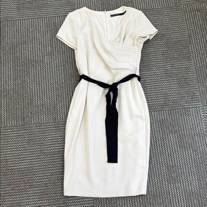 Iris Setlakwe Cream Belted V-Neck Sheath Dress, size 8
